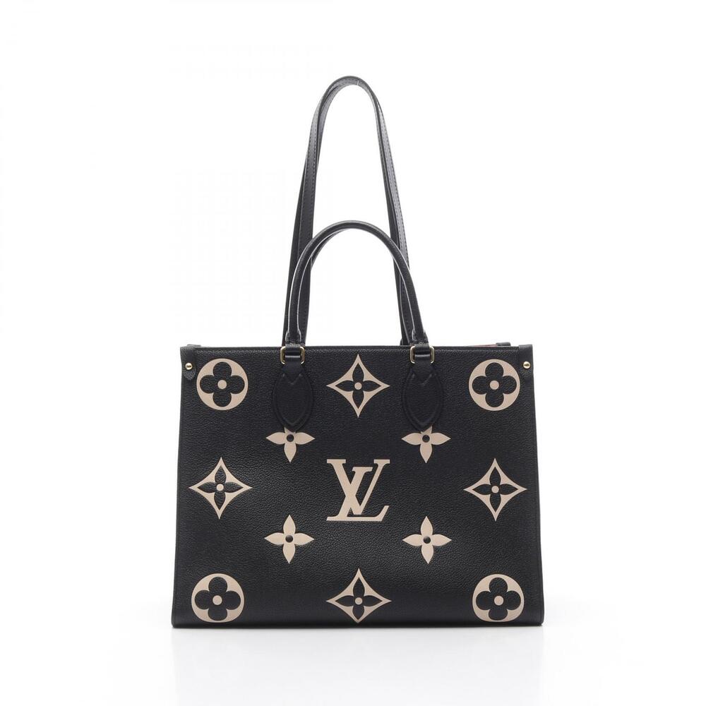 Louis Vuitton OnTheGo Bicolor Tote Bag Grained Empreinte Black Beige